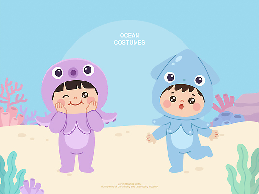 동물 캐릭터 감정 관계 모션 연체동물 표정 사람 수중동물 파일형식 벡터 오징어 문어 어린이 바다 옷 어류 웃음 놀이 코스프레 걷기 친구 즐거움 백그라운드 풍경 컬러 AI파일 일러스트 일러캐릭터