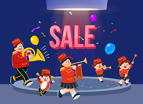 PSD 기념일 악기 음악 컬러 연주 일러스트 조명 이벤트 여러명 쇼핑 세일 축제 공연 무대 분위기 색소폰 즐거움 드럼 트럼펫 주말 행진 프로모션 국내일러스트 감정 다수 컨셉 모션 문화예술 타악기 사람 목관악기 금관악기 파일형식