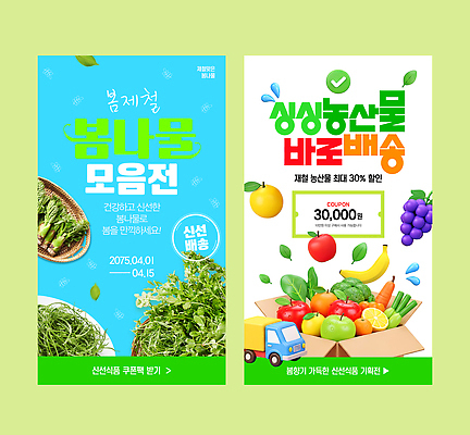 편집이미지 음식 채소 과일 농작물 쇼핑 세일 봄 신선 가격 배송 서비스 쿠폰 지역 미나리 돌나물 두릅 봄나물 제철 세발나물 이미지편집 AI파일 계절 농업 나물 파일형식 벡터