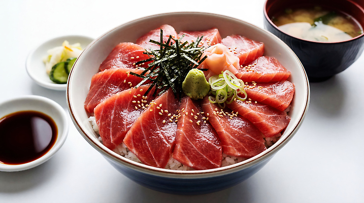 JPG 편집이미지 음식 바다 밥 요리 일본 식사 회 쌀 고추냉이 참치 덮밥 생강 미소된장국 편집실사 AI포토 AI콘텐츠 마구로동 아시아 채소 곡류 어류 양념 CG 일본음식 파일형식