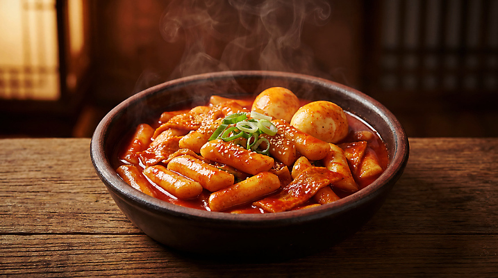 JPG 편집이미지 그릇 한식 음식 요리 계란 고명 어묵 떡볶이 깨 대파 편집실사 AI포토 AI콘텐츠 식기 식재료 알 조미료 분식 CG 파 파일형식