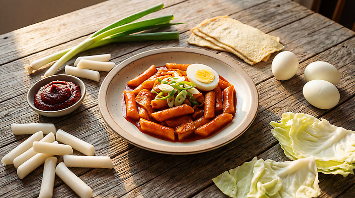 JPG 편집이미지 한식 음식 식재료 재료 탁자 디저트 떡 요리 주방 식사 떡볶이 배추 삶은계란 대파 편집실사 AI포토 AI콘텐츠 가구 채소 계란 계란요리 분식 CG 파 파일형식