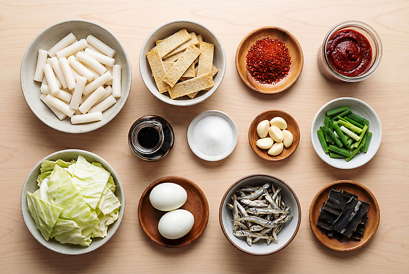 JPG 편집이미지 그릇 한식 식재료 재료 떡 마늘 요리 계란 고추장 떡볶이 배추 준비 두부 파 다시마 멸치 편집실사 AI포토 AI콘텐츠 식기 음식 채소 어류 알 양념 해조류 분식 CG 파일형식