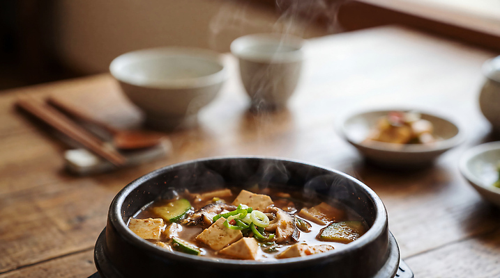 JPG 편집이미지 한식 음식 탁자 반찬 식사 찌개 된장찌개 국물 돌솥 건강식 두부찌개 편집실사 AI포토 AI콘텐츠 가구 CG 파일형식
