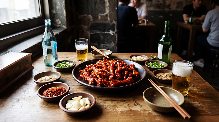 JPG 편집이미지 음료 음식 식탁 탁자 반찬 맥주 식당 모임 고객 안주 오후 매운닭발 편집실사 AI포토 AI콘텐츠 가구 주류 상점 CG 닭발 파일형식