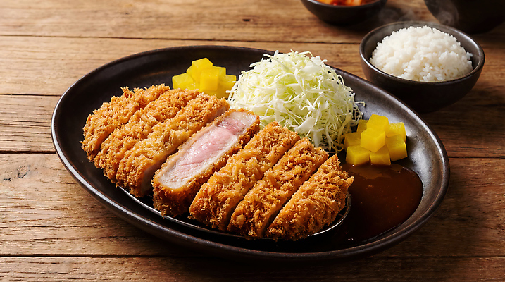 JPG 편집이미지 접시 음식 탁자 밥 반찬 육류 요리 식사 샐러드 튀김 돈가스 일본음식 편집실사 AI포토 AI콘텐츠 식기 가구 식재료 커틀릿 CG 파일형식