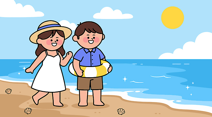 계절 여자 남자 감정 어린이 바다 관계 놀이 휴가 어패류 휴식 태양 안전장비 생태계 튜브 파일형식 벡터 해변 여름 소년 소녀 구명부환 산책 선탠 즐거움 파도 조개 햇빛 물놀이 가족 친구 자연 행복 국내일러스트 AI파일 일러스트 바캉스