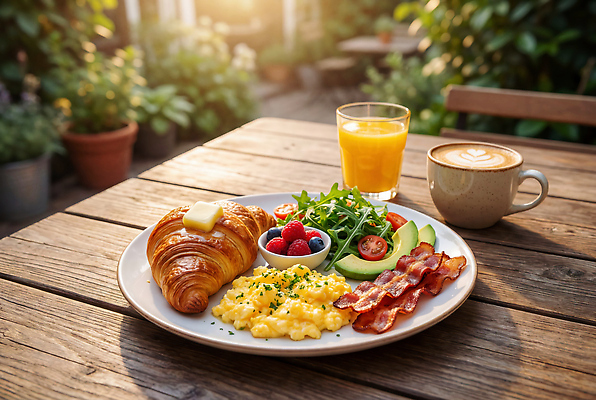 JPG 나무 편집이미지 커피 과일 식탁 탁자 아침 정원 식사 주스 신선 아침식사 크루아상 브런치 베이컨 모닝 스크램블 편집실사 AI포토 AI콘텐츠 주간 식물 음료 빵 가구 돼지고기 계란요리 CG 파일형식