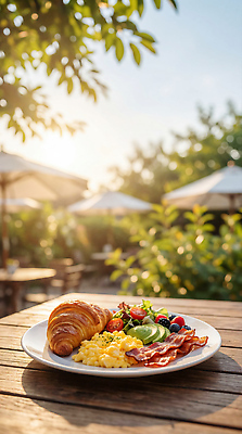 JPG 나무 편집이미지 음식 토마토 탁자 아침 햇빛 식사 샐러드 발코니 크루아상 레몬 브런치 베이컨 스크램블 편집실사 AI포토 AI콘텐츠 주간 식물 빵 가구 채소 과일 돼지고기 태양 계란요리 CG 파일형식