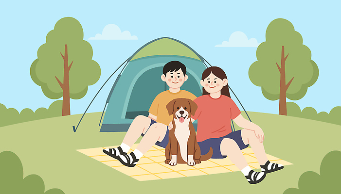 식물 계절 감정 포유류 관계 레저 표정 캠핑도구 반려동물 야외활동 감각 개 생태계 파일형식 벡터 캠핑 텐트 자연 친구 여름 모션 야외 소풍 즐거움 웃음 시간 가족 잔디 나무 동물 편안함 AI파일 일러스트 국내일러스트 반려견