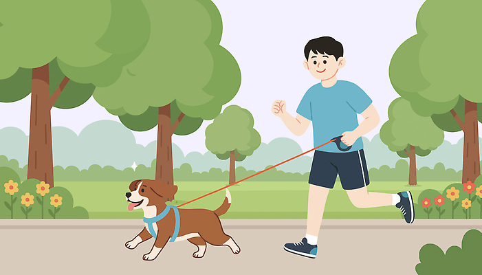 나무 공원 꽃 행복 반려견 어린이 일러스트 모션 자연 레저 풍경 소년 야외 일상 운동복 조깅 운동 산책 개 강아지 목줄 국내일러스트 AI파일 식물 옷 공공시설 남자 감정 포유류 휴식 건강 사람 라이프 반려동물 생태계 파일형식 벡터 반려용품