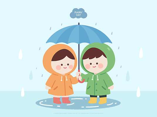 자연요소 문자 옷 감정 컬러 컨셉 관계 날씨 말하기 사람 파일형식 벡터 어린이 우산 우비 물방울 친구 즐거움 함께함 대화 물 숫자 그림 행복 분홍색 AI파일 일러스트 국내일러스트 비