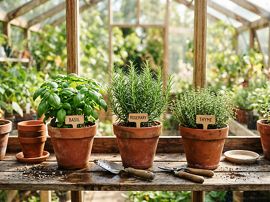 JPG 식물 편집이미지 화분 농업 자연 정원 농사 흙 작업 허브 식물원 바질 로즈메리 백리향 온실 편집실사 AI포토 AI콘텐츠 산업 CG 생태계 파일형식