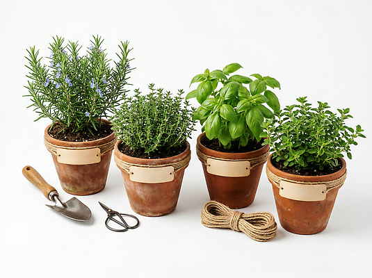 JPG 식물 편집이미지 화분 줄 자연 정원 농사 흙 수확 도구 허브 손질 바질 로즈메리 백리향 오레가노 편집실사 AI포토 AI콘텐츠 농업 CG 생태계 파일형식