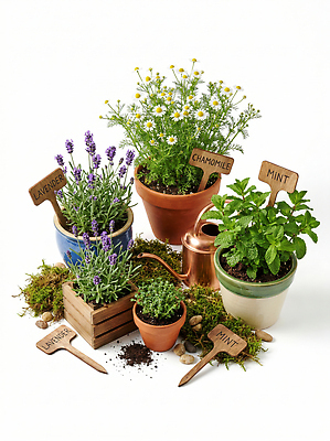 JPG 식물 편집이미지 꽃 화분 라벨 정원 흙 도구 민트 허브 원예 정원가꾸기 라벤더 모스 캐모마일 편집실사 AI포토 AI콘텐츠 프레임 취미 CG 파일형식