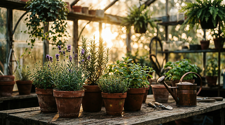 JPG 식물 편집이미지 화분 잎 자연 탁자 아침 목재 햇빛 정원 물뿌리개 허브 원예 향기 라벤더 오후 온실 편집실사 AI포토 AI콘텐츠 주간 나무 꽃 가구 재료 취미 태양 CG 생태계 냄새 파일형식