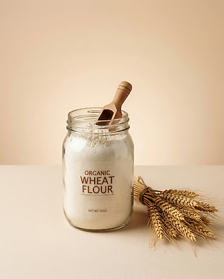 JPG 편집이미지 음식 재료 유리병 요리 농작물 주방 밀 유기농 밀가루 건강식품 나무스푼 Baking 편집실사 AI포토 AI콘텐츠 웰빙 농업 병_용기 곡류 건강 가루 CG 나무숟가락 파일형식