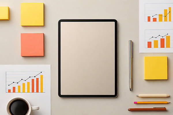 JPG 편집이미지 종이 커피 스티커 탁자 그래프 직장 태블릿 사무실 필기구 펜 업무 포스트잇 문서 서류판 편집실사 AI포토 AI콘텐츠 음료 가구 회사 비즈니스 문구용품 전자제품 스마트기기 사무용품 메모지 작업 CG 파일형식