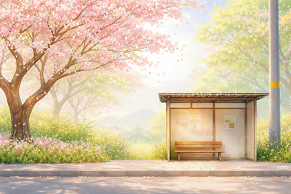 JPG 나무 공원 꽃 분홍색 벤치 일러스트 자연 바람 사람 풍경 잔디 일상 여름 햇빛 소풍 봄 기다림 정지 역 버스정류장 소음 국내일러스트 AI일러스트 AI콘텐츠 자연요소 식물 계절 공공시설 컬러 의자 교통시설 모션 날씨 라이프 태양 야외활동 소리 생태계 파일형식