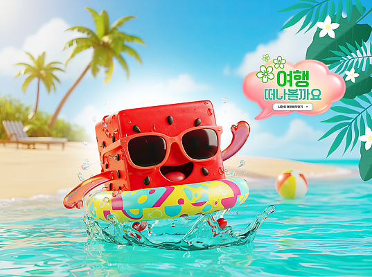 자연요소 나무 편집이미지 계절 감정 바다 과일 공 관계 바캉스용품 수상스포츠 파일형식 여름 해변 수박 캐릭터 수영 튜브 물 야자수 비치볼 즐거움 휴가 가족 이미지편집 PSD 여행