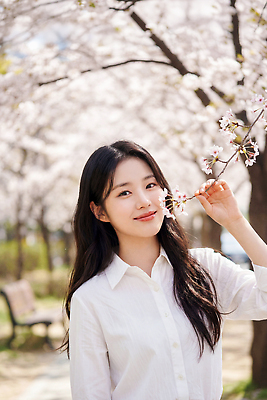 JPG 나무 편집이미지 여자 꽃 감정 포즈 자연 풍경 야외 일상 봄 벚꽃 즐거움 화사함 뷰티풀 의료성형뷰티 편집실사 AI인물포토 AI콘텐츠 식물 계절 컨셉 사람 라이프 CG 생태계 파일형식 AI포토