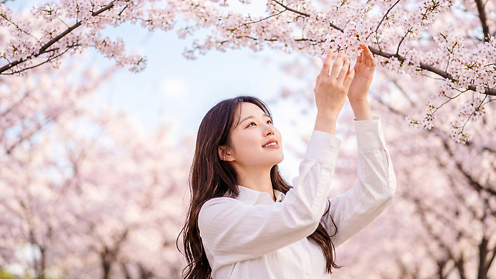 JPG 나무 편집이미지 공원 여자 꽃 하늘 날씨 웃음 사람 봄 벚꽃 뷰티풀 의료성형뷰티 편집실사 AI인물포토 AI콘텐츠 식물 계절 공공시설 표정 CG 파일형식 AI포토
