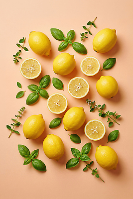 JPG 식물 편집이미지 음식 과일 재료 건강 요리 초록색 노란색 주방 레몬 민트 허브 바질 편집실사 AI포토 AI콘텐츠 컬러 CG 파일형식