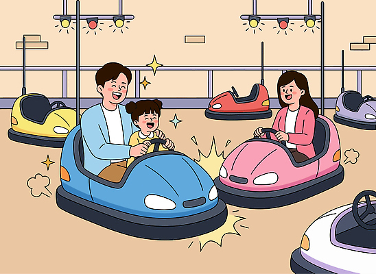 어린이 컬러 일러스트 가족 모션 자동차 실내 웃음 부모 운동 놀이공원 게임 놀이기구 즐거움 범퍼카 국내일러스트 AI파일 감정 육상교통 관계 놀이 표정 건강 사람 내부 테마파크 파일형식 벡터