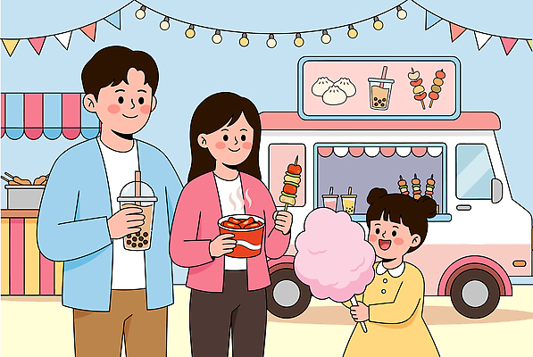 계절 감정 음식 가족 관계 디저트 사람 테마파크 트럭 파일형식 벡터 놀이공원 음료 사탕 푸드트럭 여름 즐거움 어린이 딸 남자 여자 시간 행복 친구 간식시간 아이스크림 솜사탕 과자 국내일러스트 AI파일 일러스트