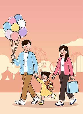감정 가족 관계 모션 사람 야외활동 테마파크 파일형식 벡터 놀이공원 풍선 인형 어린이 부모 행복 시간 걷기 즐거움 풍경 놀이기구 손잡기 사랑 데이트 외출 소풍 유머 국내일러스트 AI파일 일러스트