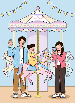 감정 컨셉 가족 관계 말하기 사람 촬영 테마파크 놀이기구 파일형식 벡터 놀이공원 회전목마 어린이 부모 시간 즐거움 말_게임 조명 사진촬영 소통 행복 대화 방문 풍경 국내일러스트 AI파일 일러스트