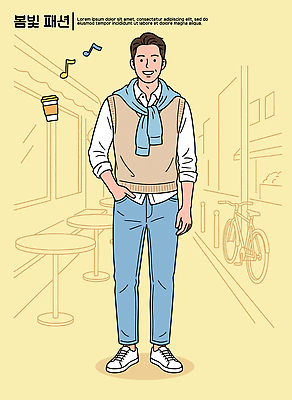 옷 계절 음료 모션 사람 라이프 상점 바이크 봄 파일형식 벡터 남자 카페 패션 캐주얼 커피 자전거 거리 발코니 스타일 신발 서기 생활 일상 국내일러스트 AI파일 일러스트 봄옷