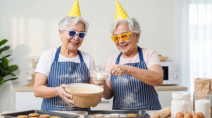 JPG 편집이미지 여자 노년 할머니 재료 모션 함께함 요리 웃음 친구 선글라스 케이크 주방 시간 혼합 즐거움 만들기 의료성형뷰티 편집실사 AI인물포토 AI콘텐츠 감정 안경 컨셉 관계 디저트 표정 사람 성인 CG 파일형식 AI포토