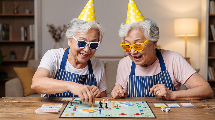 JPG 편집이미지 노년 행복 할머니 모션 함께함 대화 웃음 친구 파티 게임 시간 집중 즐거움 보드게임 의료성형뷰티 편집실사 AI인물포토 AI콘텐츠 여자 감정 컨셉 관계 놀이 표정 말하기 이벤트 성인 CG 파일형식 AI포토