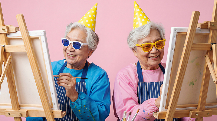 JPG 편집이미지 노년 행복 할머니 컬러 모션 함께함 웃음 여름 친구 파티 도구 쌍둥이 그림 캔버스 창의성 의료성형뷰티 편집실사 AI인물포토 AI콘텐츠 계절 여자 감정 컨셉 가족 관계 표정 이벤트 성인 CG 파일형식 AI포토