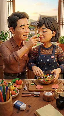 JPG 편집이미지 여자 남자 행복 음식 컬러 채소 재료 주방용품 함께함 요리 웃음 주방 샐러드 만들기 가정의달 편집3D AI컴퓨터그래픽 AI콘텐츠 감정 생활용품 컨셉 모션 표정 사람 3D 5월 파일형식