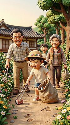 JPG 나무 편집이미지 꽃 어린이 가족 모션 자연 대화 웃음 성인 환경 정원 시간 쓰레기 청소 가정의달 일요일 편집3D AI컴퓨터그래픽 AI콘텐츠 식물 관계 표정 말하기 사람 3D 5월 생태계 요일 파일형식