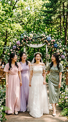 JPG 편집이미지 드레스 꽃 신부 웨딩드레스 자연 결혼식 사랑 웃음 이벤트 친구 걷기 산책 축하 아치 들러리 순간 의료성형뷰티 편집실사 AI인물포토 AI콘텐츠 식물 옷 감정 결혼 컨셉 관계 모션 휴식 표정 CG 생태계 하객 파일형식 AI포토