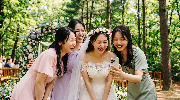JPG 나무 편집이미지 꽃 행복 신부 웨딩드레스 자연 결혼식 웃음 잔디 여러명 친구 스마트폰 모임 축하 들러리 순간 의료성형뷰티 편집실사 AI인물포토 AI콘텐츠 식물 드레스 감정 다수 결혼 컨셉 관계 표정 사람 핸드폰 스마트기기 CG 생태계 하객 파일형식 AI포토