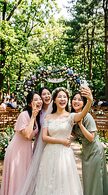 JPG 편집이미지 드레스 꽃 행복 신부 웨딩드레스 자연 결혼식 웃음 풍경 친구 축하 셀프카메라 들러리 기념사진 순간 하객 의료성형뷰티 편집실사 AI인물포토 AI콘텐츠 식물 옷 감정 결혼 컨셉 관계 표정 사진촬영 고객 CG 생태계 파일형식 AI포토