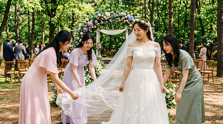 JPG 나무 편집이미지 드레스 꽃 행복 신부 웨딩드레스 결혼 결혼식 사랑 미소 장식 친구 기쁨 축하 들러리 뷰티풀 하객 의료성형뷰티 편집실사 AI인물포토 AI콘텐츠 식물 옷 감정 컨셉 관계 표정 이벤트 고객 CG 파일형식 AI포토