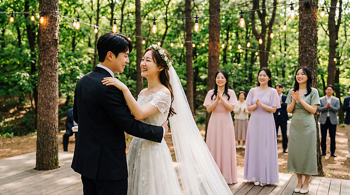 JPG 나무 편집이미지 커플 신부 웨딩드레스 신랑 결혼 결혼식 조명 사랑 정장 야외 축하 숲 고객 들러리 신랑신부 의료성형뷰티 편집실사 AI인물포토 AI콘텐츠 식물 드레스 옷 감정 신부_웨딩 컨셉 관계 이벤트 CG 하객 파일형식 AI포토