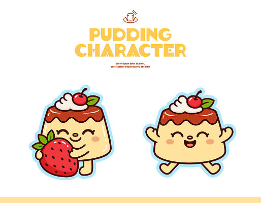 캐릭터 음식 컨셉 과일 디저트 표정 사람 파일형식 벡터 푸딩 딸기 웃음 귀여움 초콜릿 크림 성격 감정 디자인 아기 요리 일러캐릭터 AI파일 일러스트