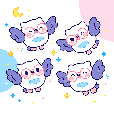 동물 캐릭터 디자인 별 안경 컬러 날개 일러스트 하늘 웃음 그래픽 귀여움 달 표현 부엉이 아기자기 국내일러스트 AI파일 자연요소 잡화 컨셉 조류 표정 파일형식 벡터