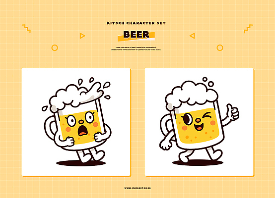 캐릭터 디자인 감정 음료 일러스트 손가락 맥주 웃음 사람 노란색 놀람 표현 즐거움 그림 개성 스타일 키치 일러캐릭터 AI파일 손 컬러 컨셉 주류 표정 파일형식 벡터