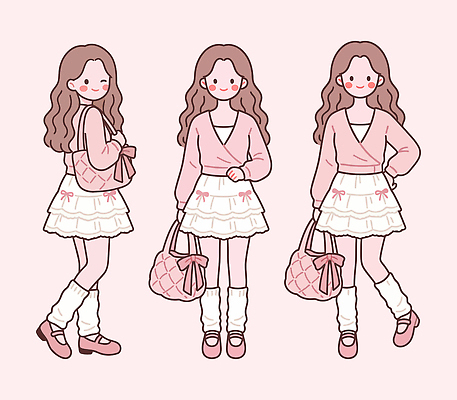 캐릭터 손 디자인 옷 패션 얼굴 어린이 분홍색 포즈 신발 가방 일러스트 바지 양말 소녀 쇼핑 치마 봄옷 스타일 국내일러스트 AI파일 잡화 여자 컬러 하의 사람 신체부위 봄 파일형식 벡터