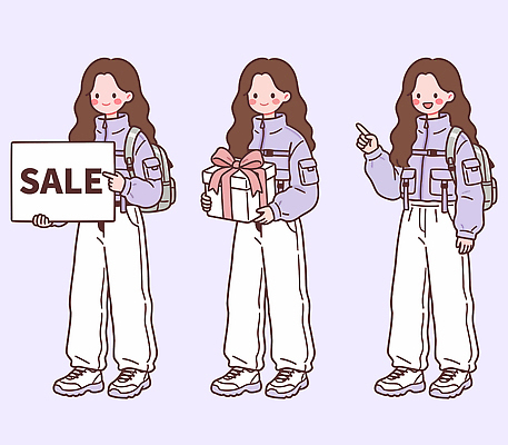 잡화 옷 상의 모션 하의 사람 봄 파일형식 벡터 여자 캐릭터 판매 선물 포즈 스타일 가방 셔츠 바지 신발 손짓 세트 상품 쇼핑 마케팅 디자인 AI파일 일러스트 봄옷 국내일러스트