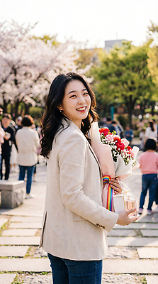 JPG 편집이미지 공원 여자 꽃 행복 길 꽃다발 모션 거리 웃음 사람 소풍 봄 벚꽃 향수 주말 성년의날 의료성형뷰티 편집실사 AI인물포토 AI콘텐츠 식물 계절 공공시설 기념일 감정 표정 야외활동 화장품 CG 파일형식 AI포토