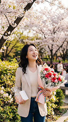 JPG 나무 편집이미지 공원 여자 기념일 행복 꽃다발 자연 선물 웃음 일상 봄 벚꽃 향수 성년의날 의료성형뷰티 편집실사 AI인물포토 AI콘텐츠 식물 계절 공공시설 꽃 감정 표정 사람 이벤트 라이프 화장품 CG 생태계 파일형식 AI포토