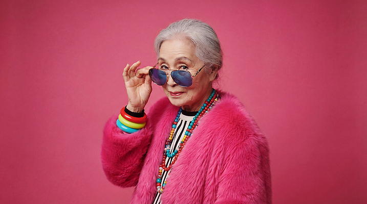 JPG 편집이미지 라이프스타일 패션 노년 할머니 분홍색 포즈 백그라운드 목걸이 장신구 팔찌 웃음 선글라스 머리 유행 개성 의료성형뷰티 스타일 편집실사 AI인물포토 AI콘텐츠 여자 안경 컬러 표정 성인 생활 신체부위 CG 파일형식 AI포토